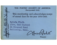 Sylvia Plath Signed Card for ''The Poetry Society of America''